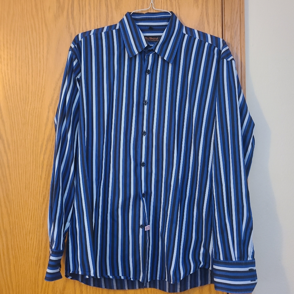 Ben Sherman Blue and White Striped Casual Shirt